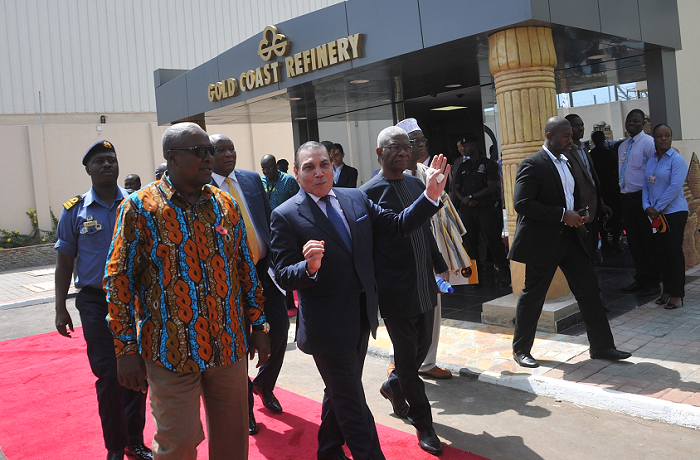 President Mahama being conducted round the Refinery by Dr Said Deraz, Chairman and Chief Executive of Euroget Group during the inaugural ceremony. Among those with him are Nii Osah Mills, Minister of Mines and Natural Resources.